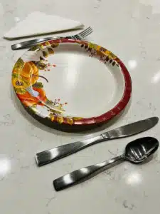 Thanksgiving plate, silverware, napkin