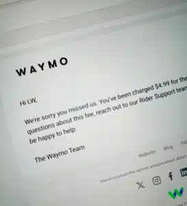 email from Waymo, sorry, charged fee